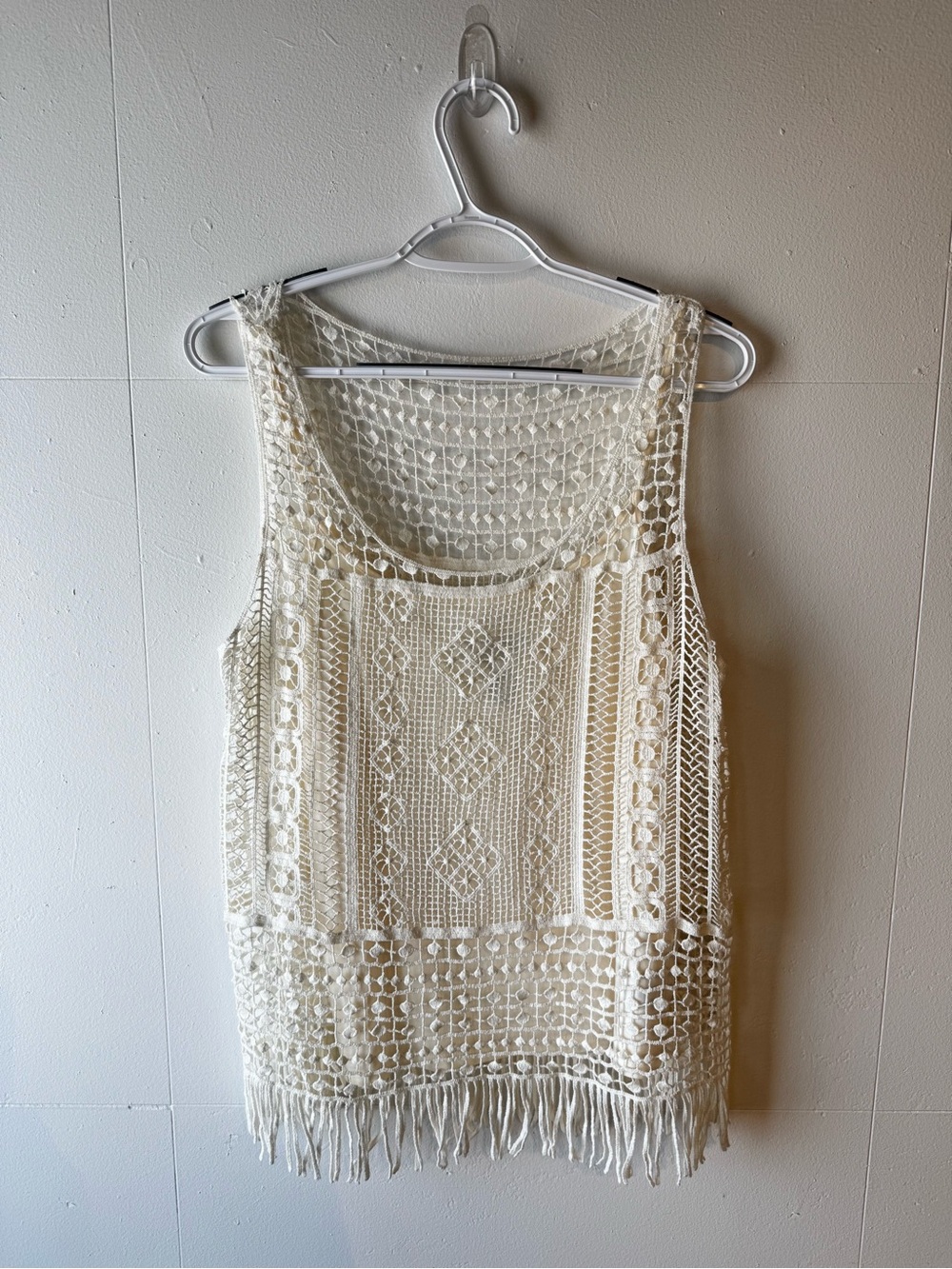 Ralph Lauren Cream Crochet Fringe Tank Top